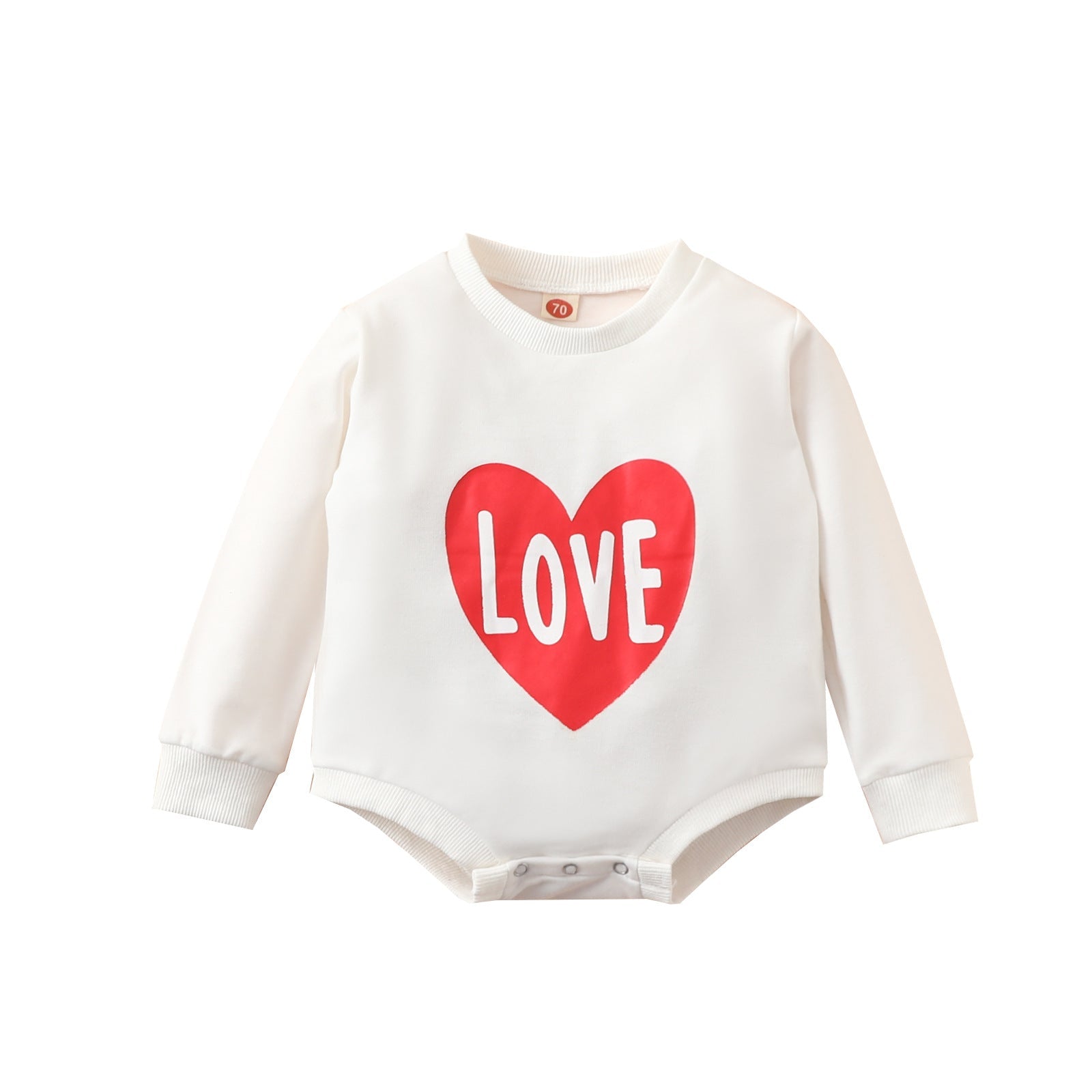 Baby Girl Valentine's Day Long Sleeve Solid Color Love Printed Rompers