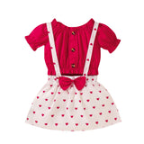Baby Kid Girls Valentine's Day Red One-line Shoulder Polka Dot 2 Pcs Sets