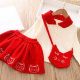 Kid Baby Girls Autumn College Knitted Sweater 3 Pcs Sets