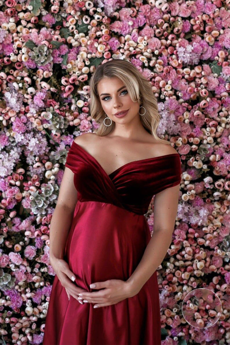 Maternity Velvet Silk Pregnant Photography Shooting Dresses