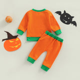 Kid Baby Halloween Autumn Cartoon Pumpkin Print Orange 2 Pcs Sets