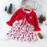 Kid Baby Girls Long Sleeve Shawl Christmas Red Cloak Santa Claus Print Dress