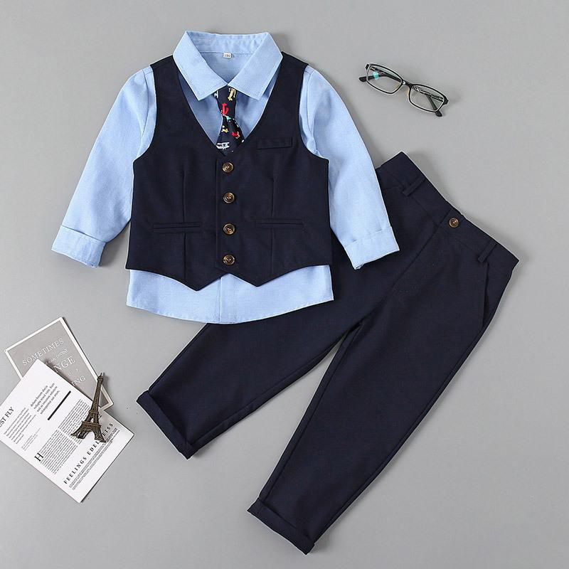 Kid Baby Boy Bow Tie Vest Formal 3 Pcs Set Suits