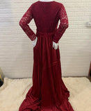 Maternity Long-sleeved Lace Stitching Silk Trailing Dress