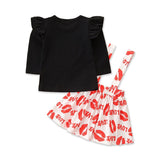 Baby Kid Girls Valentine's Day Suit Black Fly Sleeve 2 Pcs Sets