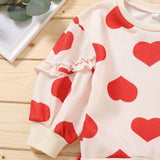 Kid Baby Girl Valentine's Day Spring Heart Printed Pleated Sets 2 Pcs