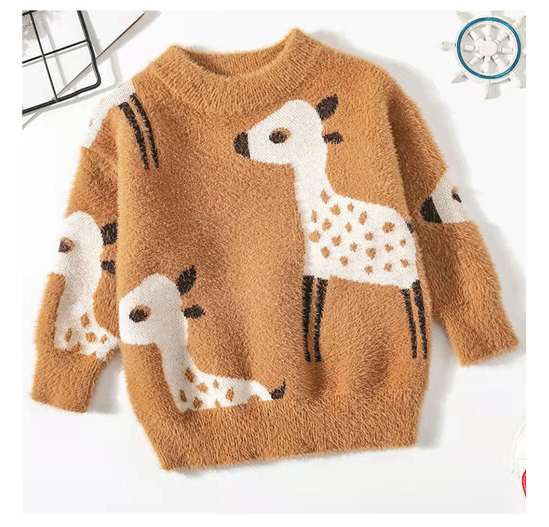 Kid Baby Boy Girl Fall Winter Mink Wool Fawn Pullover Sweater