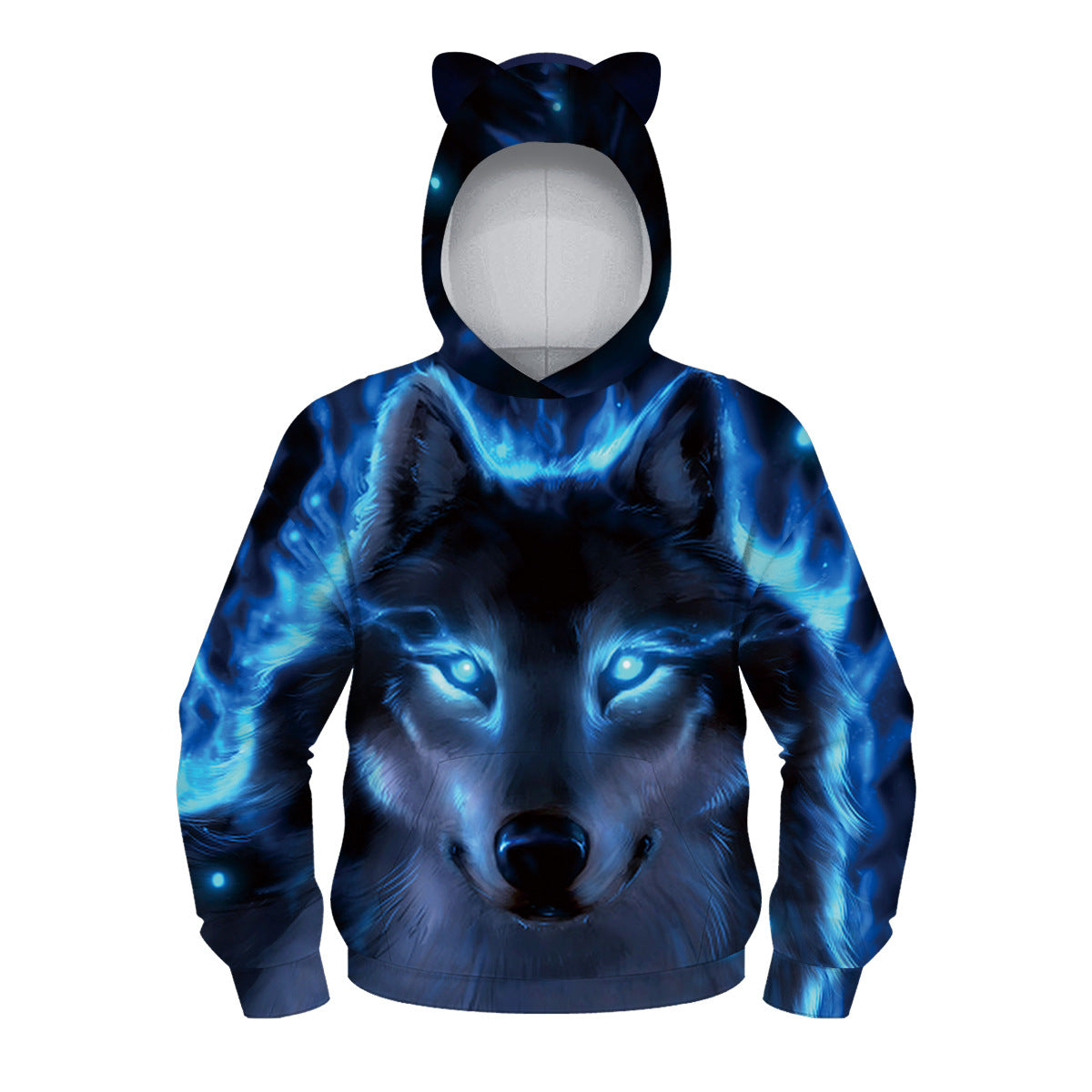 Kid Boy Luminous Wolf Digital Printed Casual Hoodie