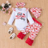 Baby Girl First Valentine Love Pleated Lace 4 Pcs Sets