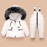 Baby Boy Girl Parka Fur Hooded Overalls Winter Down Jacket Warm 2 Pcs Sets