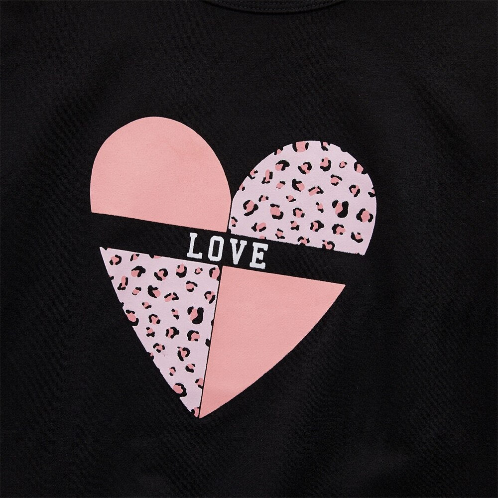 Kid Girl Letter Heart Print Long-sleeve Leopard Sets 2 Pcs