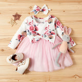 Baby Girl Bowknot Long-sleeve Tulle Autumn Dress with Headband 2 Pcs/Sets