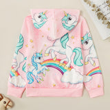 Kid Girl Unicorn Rainbow Print Allover Hooded Coat