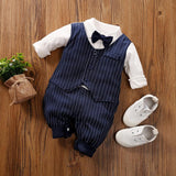 Baby Boy Gentleman Bow tie Striped Jumpsuit One Pieces Bodysuits Set