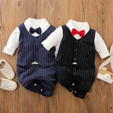 Baby Boy Gentleman Bow tie Striped Jumpsuit One Pieces Bodysuits Set