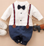 Baby Boy Long Sleeve Gentleman Bow Tie Jumpsuit Rompers
