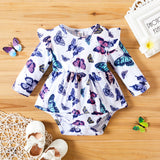 Baby Girl Butterfly Print Ruffled Long-sleeve Bodysuit Romper