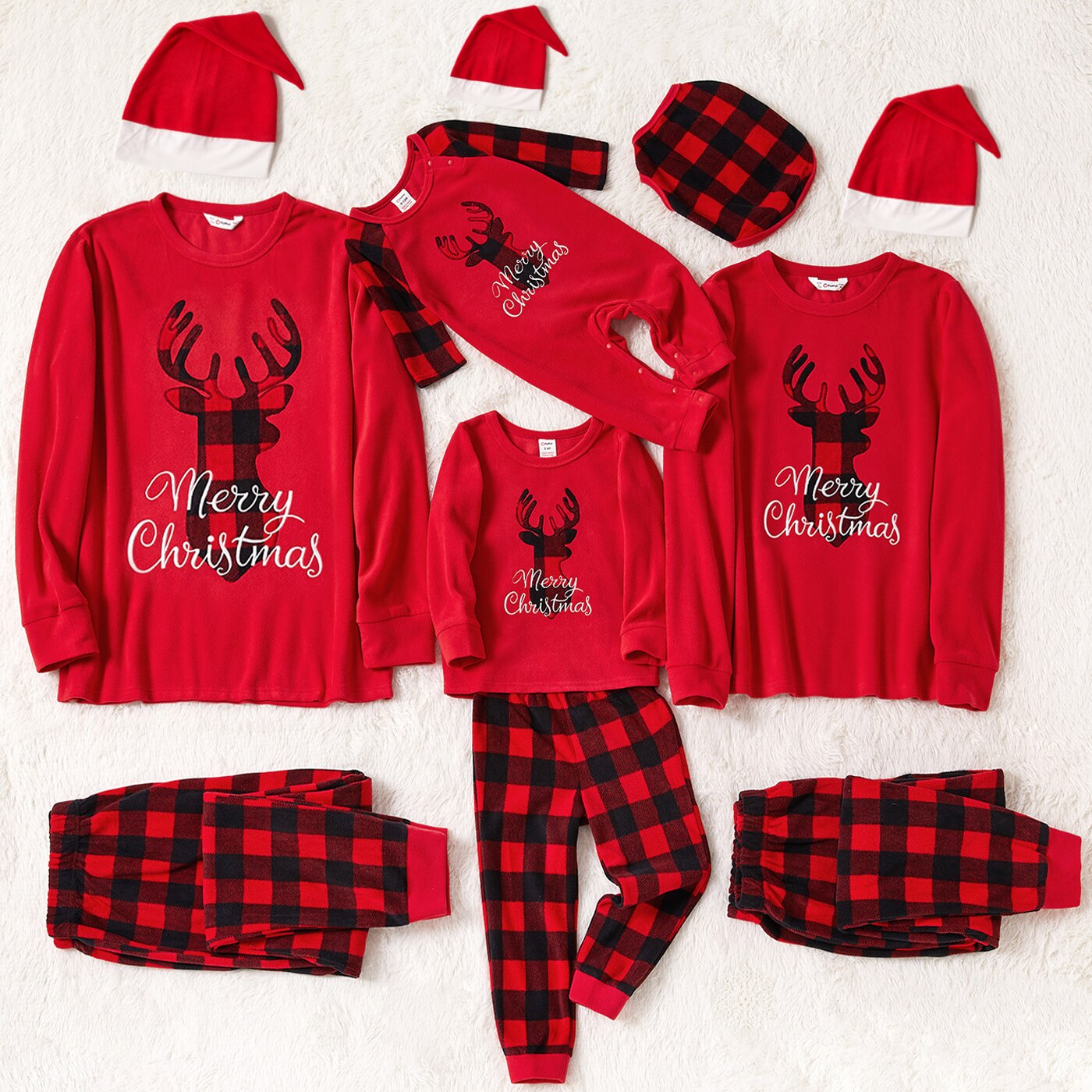 Family Matching Christmas Deer  Embroidered Red Pajamas