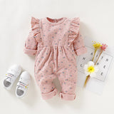 Baby Girl Ruffled Design Floral Allover Long-sleeve Jumpsuit Rompers