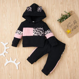 Baby Girl Sweet Leopard Sets Black Patchwork 2 Pcs Set