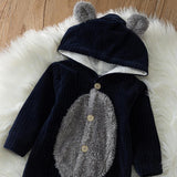 Autumn Baby Warm Fleece Bear Hooded Jumpsuit Romper