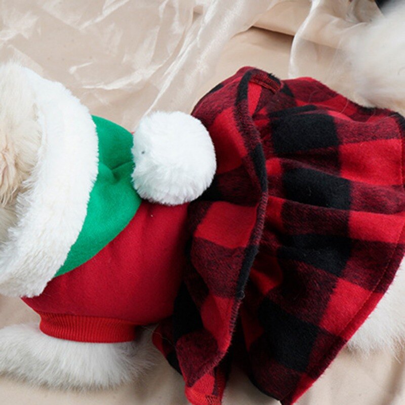 Pet Supplies Puppy Kitten Christmas Plaid Skirt Winter