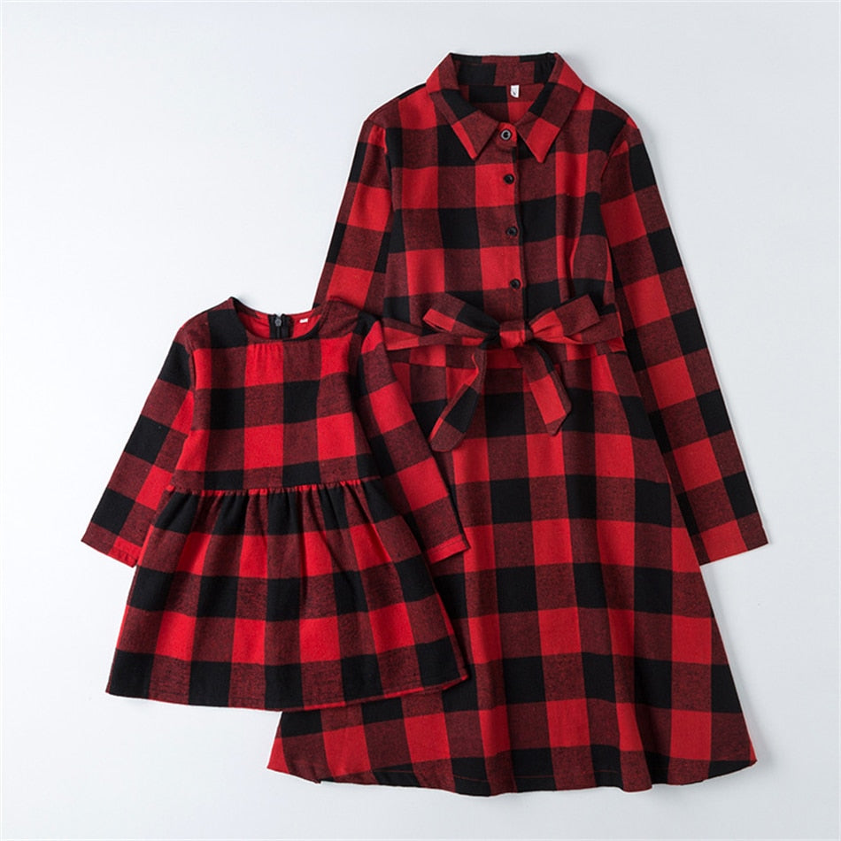 Family Matching Plaid Mother Daughter Spring Dresses