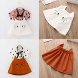 Kid Baby Girl Polka Dot Print Short Sleeve Mini Skirt 2 Pcs Sets