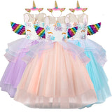 Kids Baby Girls Unicorn Princess Birthday Party Rainbow Horse Dresses