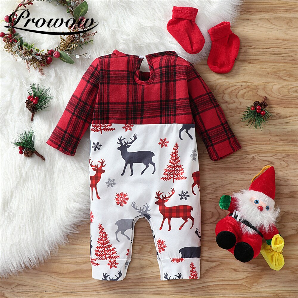 Plaid Baby Infant Outfits Romper Christmas Patchwork Jumpsuits