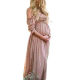 Maternity Ruffle Off Shoulder Boho Maxi Dress