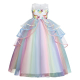 Kid Girl Rainbow Unicorn Party Elegant Flower Lace Dresses