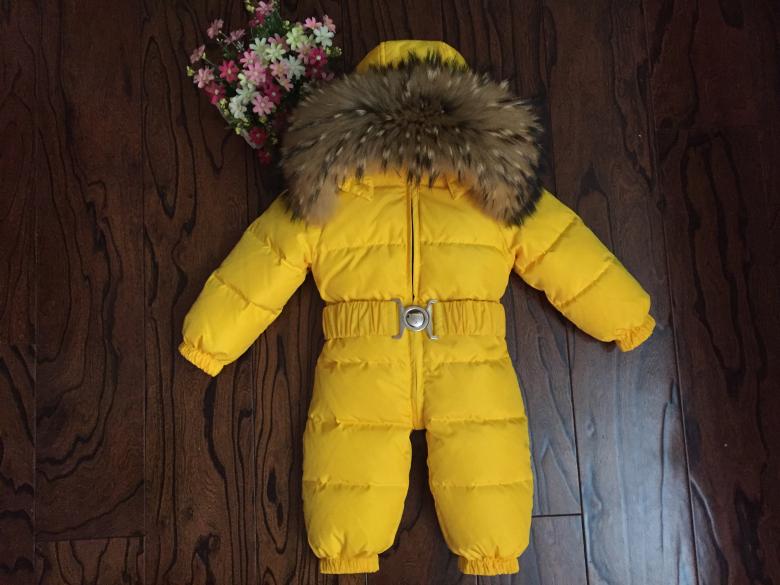 Kid Baby Boys Girls Winter Warm Rompers Duck Down Fur snowsuits