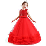 Kids Girl Sequins Bow-Knot Bithday Luxury Flower Wedding Gown Princess Dress - honeylives