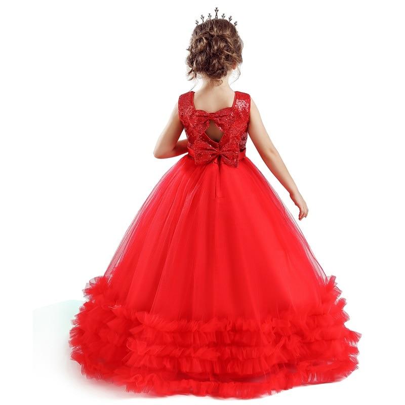 Kids Girl Sequins Bow-Knot Bithday Luxury Flower Wedding Gown Princess Dress - honeylives