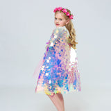Kid Baby Girl Sequins Princess Cape for Beach Party Costume Rainbow Shawl Coats