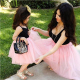 Family Matching  Pink Patchwork Mesh Princess Dress