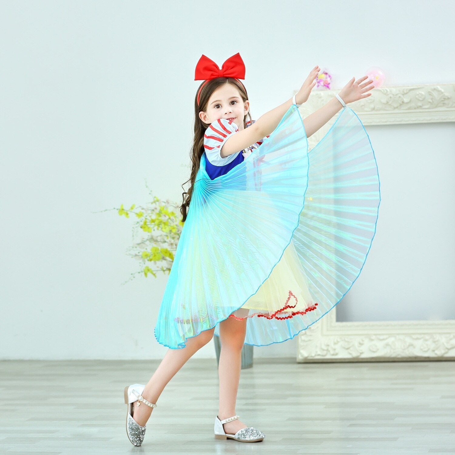 Snow White Elsa Dress Girls Princess Rainbow Cloak Princess Dresse Puff Sleeve - honeylives