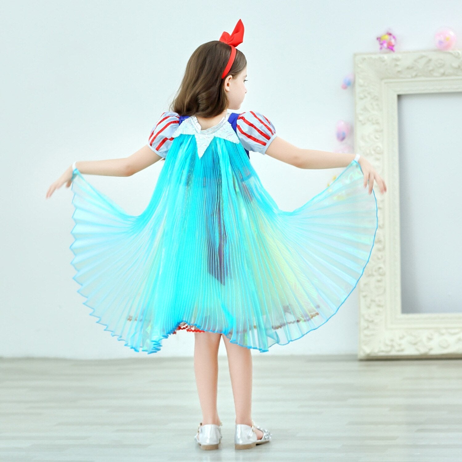 Snow White Elsa Dress Girls Princess Rainbow Cloak Princess Dresse Puff Sleeve - honeylives