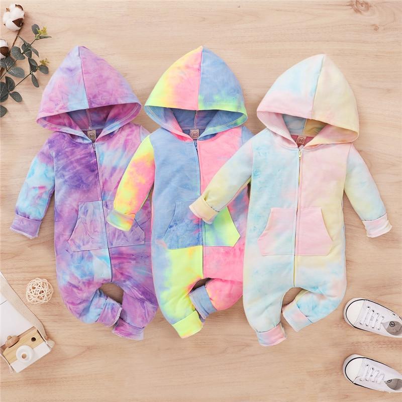 Baby Boy Girl Rompers Cute Infant Print Hooded Jumpsuits