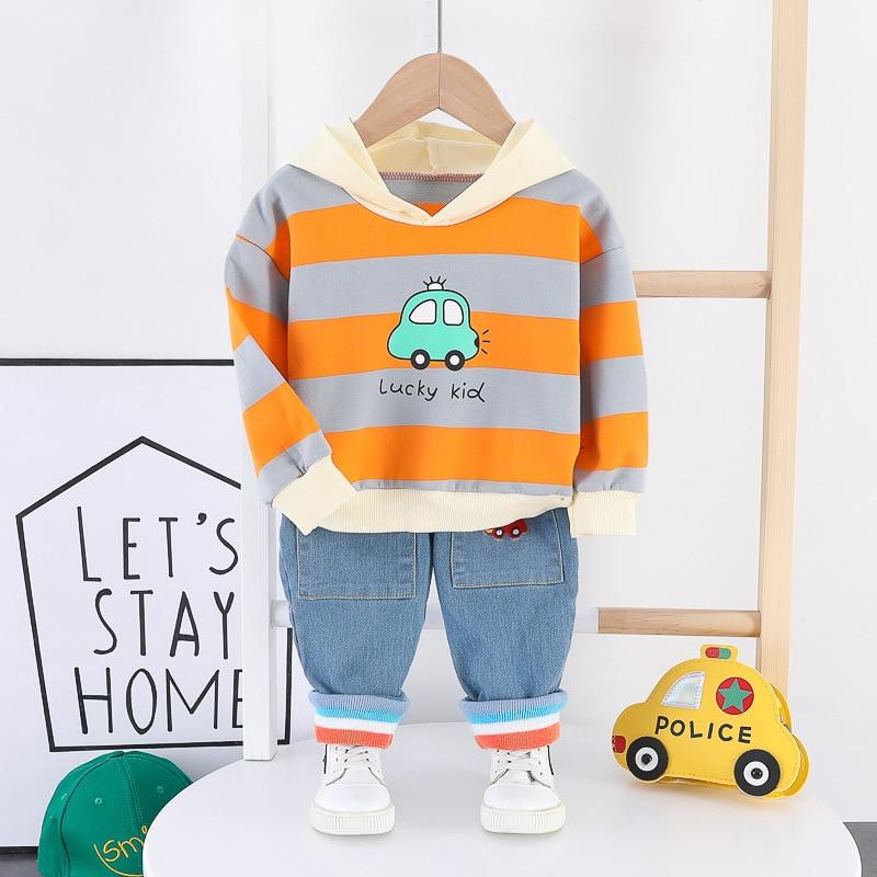 Kid Baby Boys Cloth Stripe Casual Hooded 2Pcs/sets