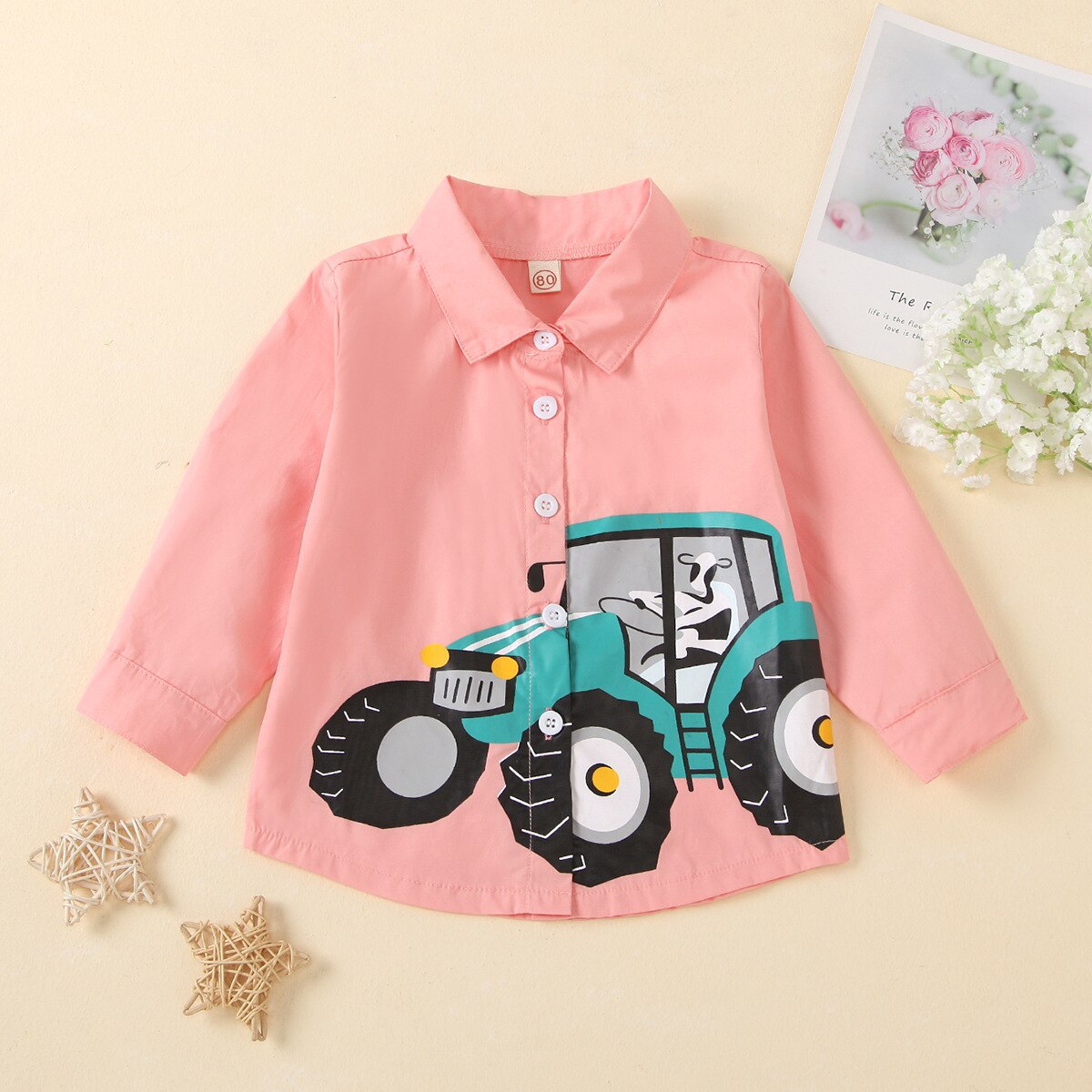 Kid Baby Girls Cotton Long Sleeve Cartoon Car Printed Shirt