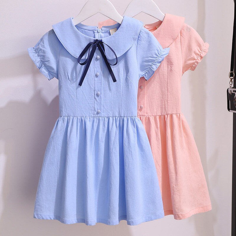Kid Baby Girls Short Sleeve Sweet Solid Color Princesse Dress