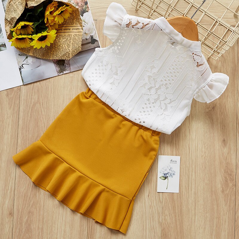 Kid Baby Girl V Neck Sleeveless Bow Fashionable Skirt Suit Set