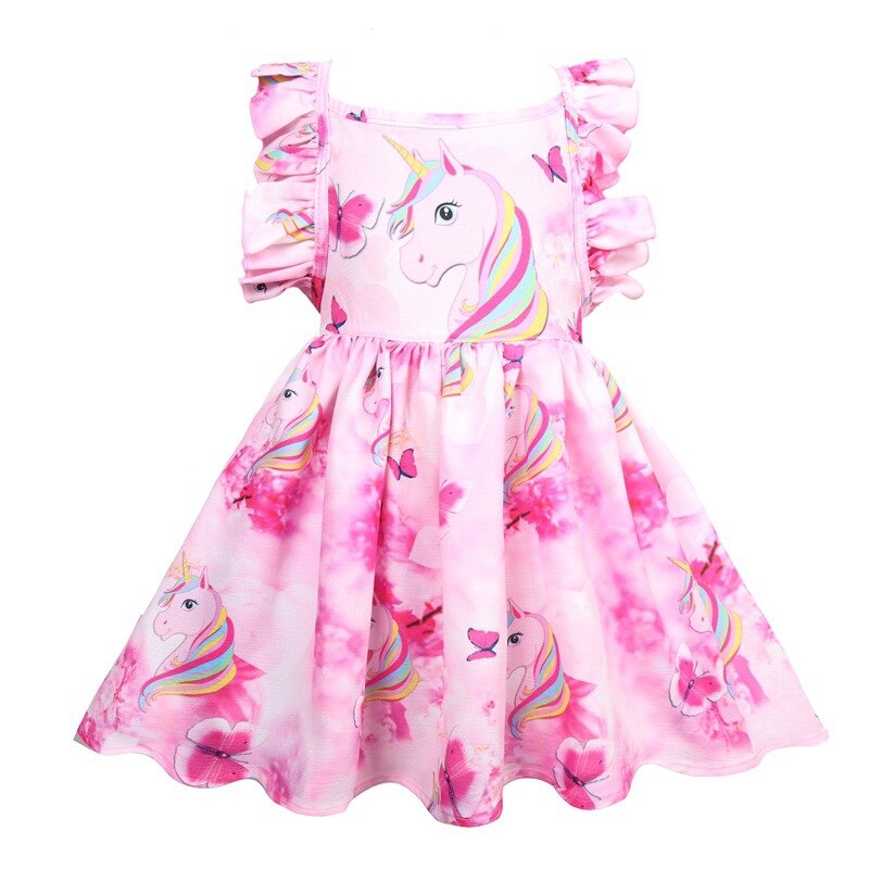 Kids Baby Girls Rainbow Cartoon Unicorn Party Princess Dresses