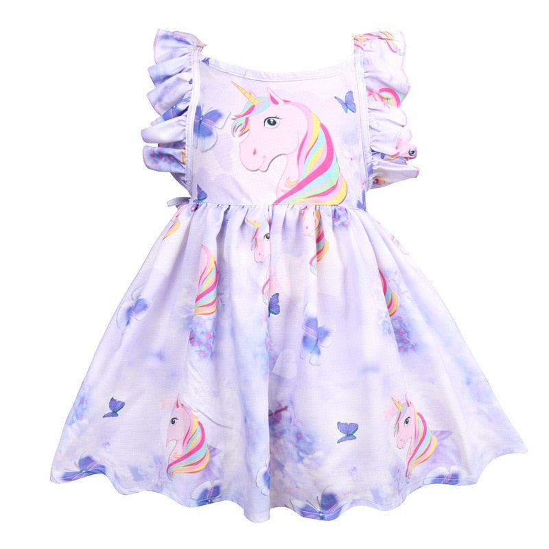 Kids Baby Girls Rainbow Cartoon Unicorn Party Princess Dresses