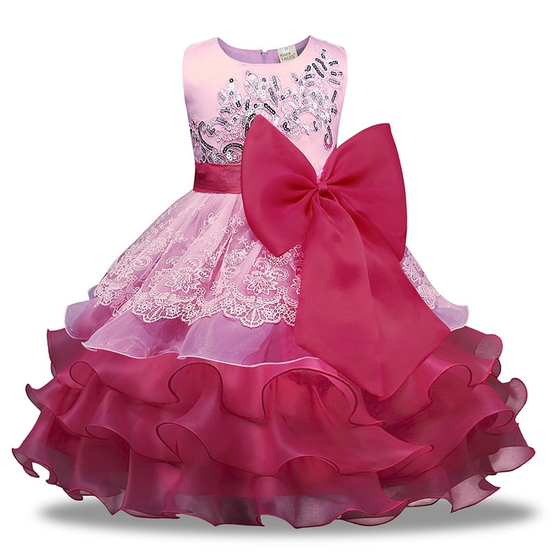 Kid Girl Dresses Sleeveless Lace Bowknot Flower Princess Dress