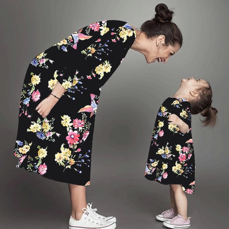 Family Dresses Autumn Print Floral Mommy&Me Casual Dress