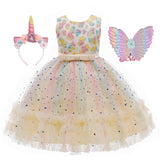 Summer Unicorn Flower Kid Girl Sequin Star Dress