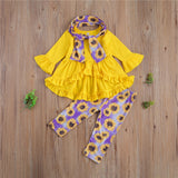 Kid Baby Girl Long Sleeve Solid Color Ruffle Sets 3 Pcs